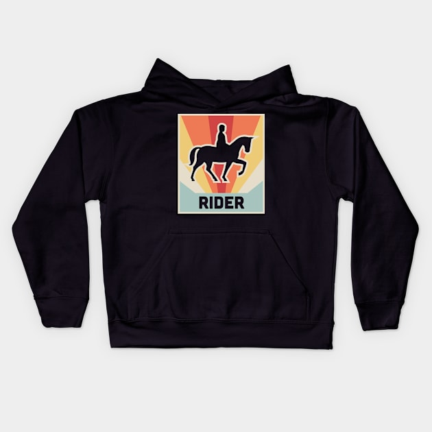 RIDER | Vintage Horseback Riding Poster Kids Hoodie by MeatMan